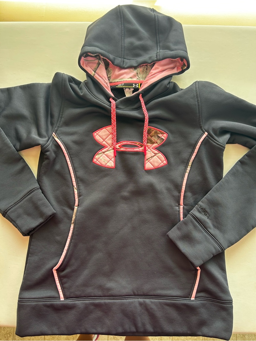Under Armour Black Hoodie with Pink Accents and Quilted Logo